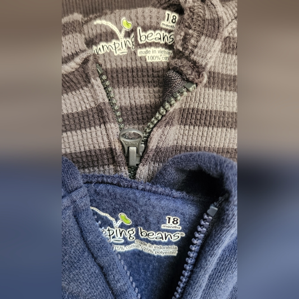 Jumping Beans Gray Striped and Blue Full Zip Hoodie 18m - Picture 4 of 5